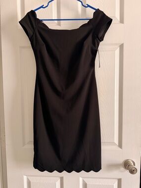 Premier Black Off-Shoulder Mini Dress with Scalloped Hem